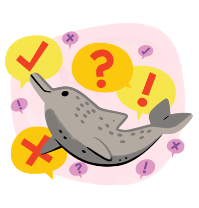 assise entre une bernache du Canada et un castor, une fillette pointe un nuage en forme de point d'interrogation dans le ciel