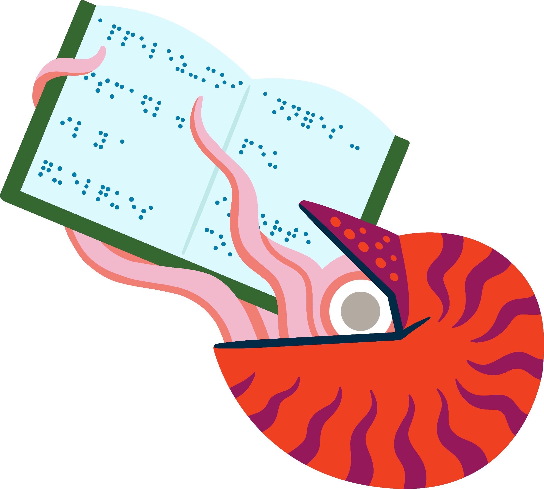 Un nautile lisant un livre en braille